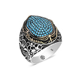 Silver Turquoise Zircon Stone Oval Men's Ring